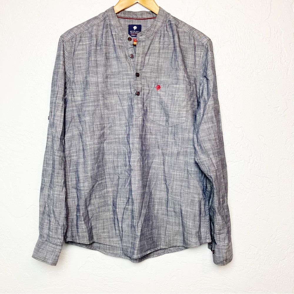 Netplay Ethnic chambray denim Roll Sleeve Shirt small
